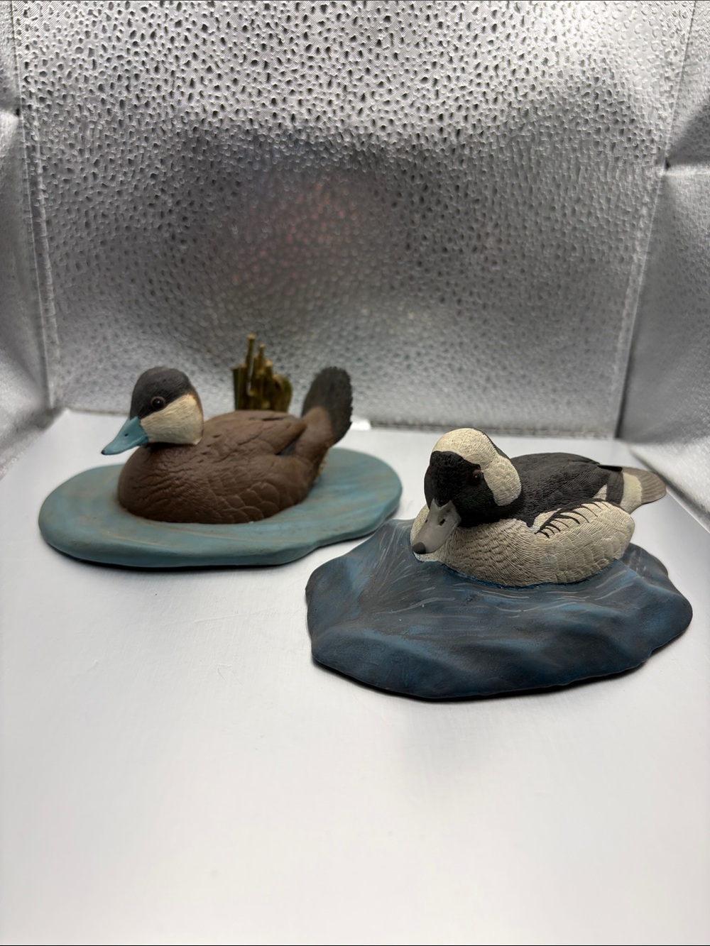 Set of two duck figurines, vintage molded resin, great condition